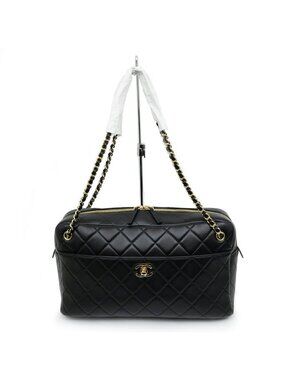 Chanel Maxi Camera Bag Black Gold Lambskin